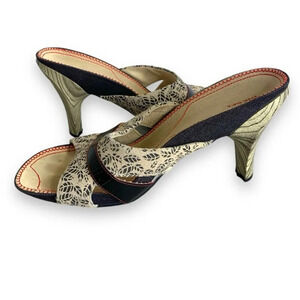 DIESEL y2k Printed Suede Mules Slip On Heeled Sandals Size 8.5/9 (no size tag)